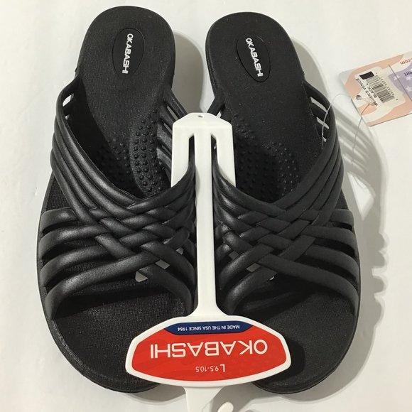 Okabashi Womens Size L (9.5-10.5) Venice Black Slip On Sandals Slides - Picture 2 of 4